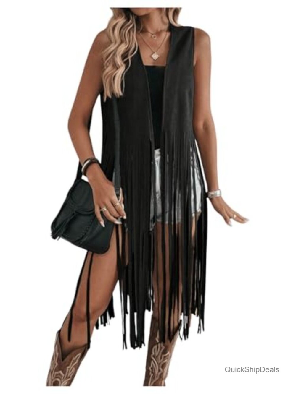 Faux Suede Sleeveless Fringe Vest Western Cardigan Jacket